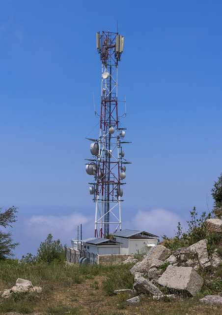 The Roman Temple of god Mercury with telecom antenna, North Lebanon Governorate, Hardine, Lebanon