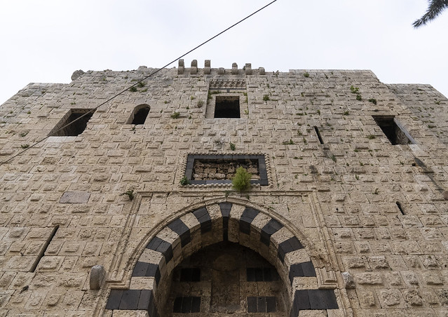 Lion Tower portico adorned with stripes of black and white ashlar stones, North Governorate, Tripoli, Lebanon