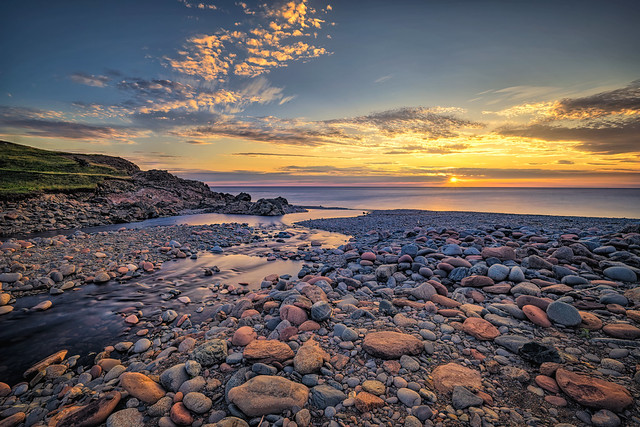 Sunset on Corney Brook Beach on the west coast of Cape Breton, Nova Scotia, Canada