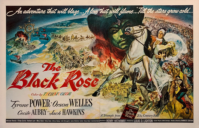 “The Black Rose” (20th Century-Fox, 1950).  Two-page magazine ad for this adventure film starring Tyrone Power and Orson Welles.