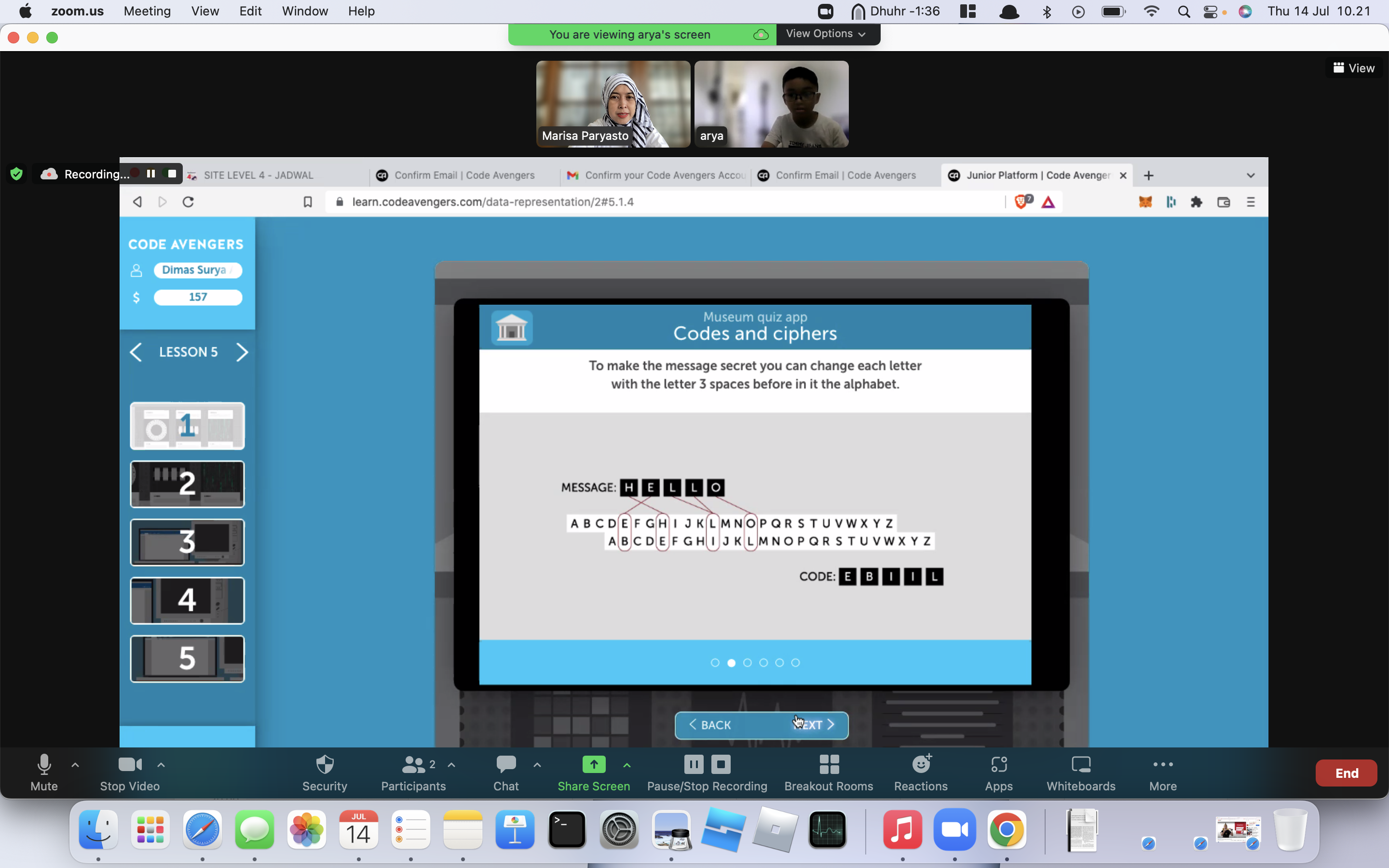 ProCodeCG Kids Private Coding Class – Arya – 14 July 2022 – Code – and ...