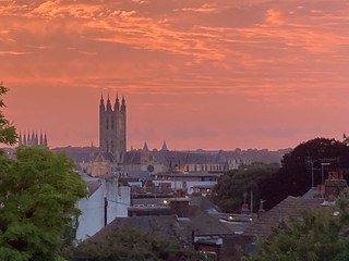 Canterbury cathedral and skyline on a red sunset