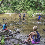 Summer Afternoons in Minnesota At the base of the lower falls, a cool area to play in the water and build cairns, Minneopa State Park, Mankato, Minnesota