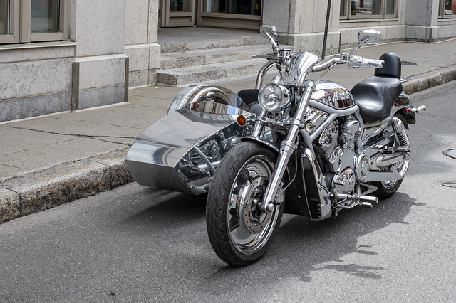 Chrome Harley with sidecar