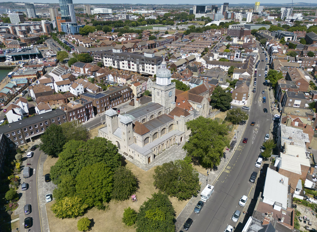 Portsmouth Cathedral aerial image & Old Portsmouth