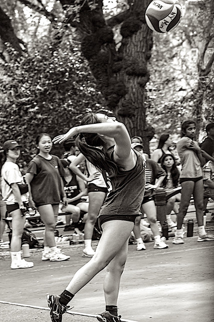 Candid of Sports Action on Volleyball Court in Seward Park NYC