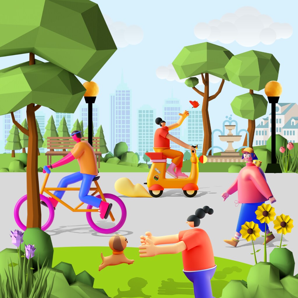 Summer Time at the City Park - 3D Illustration Canva Template