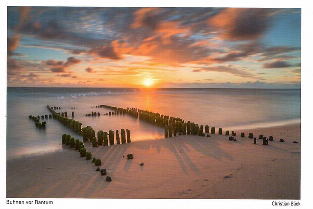 Wooden groynes in front of Rantum at low tide, Sylt Island, Schleswig-Holstein, Germany. Sent by Susanne from Düsseldorf, Germany