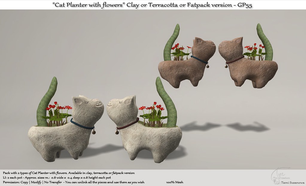 .:Tm:.Creation "Cat Planter with flowers" GP55