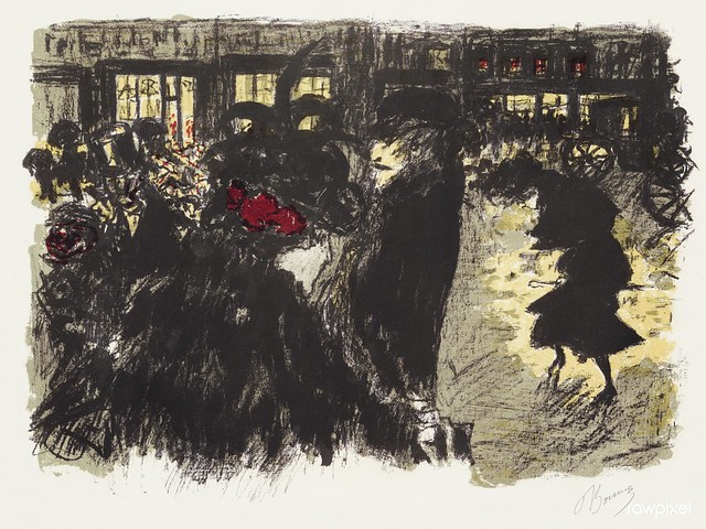 Some Aspects of Life in Paris, 7: The Square in the Evening (1898) print in high resolution by Pierre Bonnard. Original from the Sterling and Francine Clark Art Institute. Digitally enhanced by rawpixel.