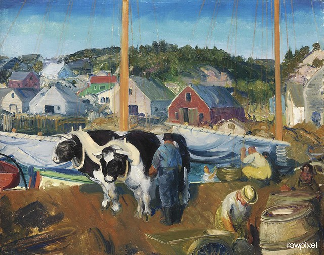Ox Team, Wharf at Matinicus (1916) print in high resolution by George Wesley Bellows. Original from Minneapolis Institute of Art. Digitally enhanced by rawpixel.