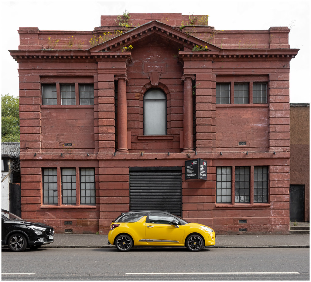 Red Sandstone Building and Yellow Car, Clydebank