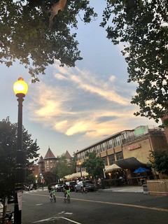Lauriol Plaza restaurant across 18th Street NW, sunset clouds, Dupont Circle, Washington, D.C.