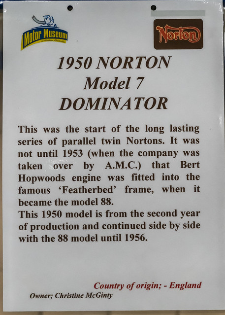 1950 Norton Model 7 Dominator motorcycle at Motor Museum of Western Australia