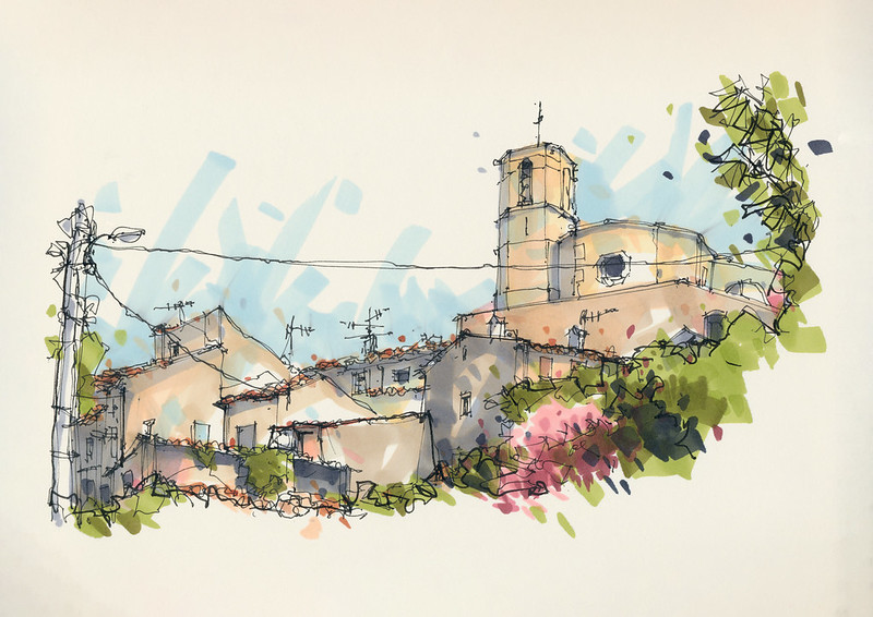 houses-and-church-lorgues sketch 2018 high res