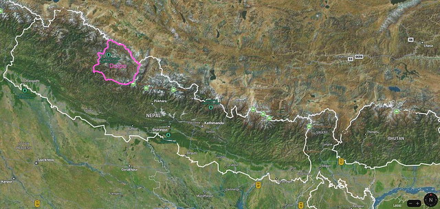 Map of Nepal showing the Dolpo region
