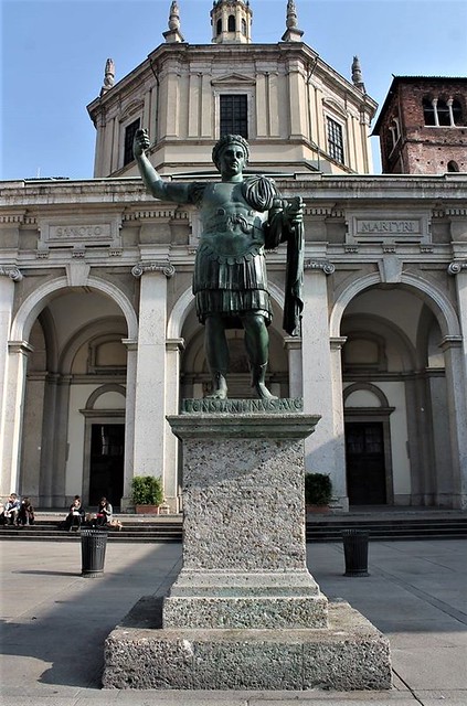 Monument To Roman Emperor Constantine I, San Lorenzo Maggiore Basilica, Milan, Italy.