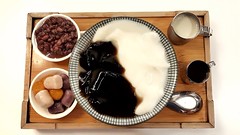 Sunday cold dessert.. taufufa, smooth black grass jelly, taro balls and red beans