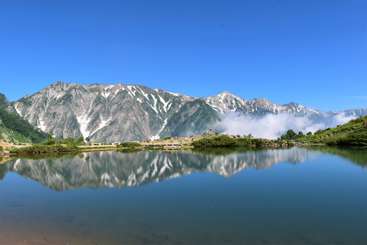 【北アルプス】夏の唐松岳登山　八方池から眺める白馬岳