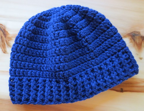 Blue Crocheted Ribbed Band Hat