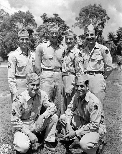 SC 335380 - Veterans of Saipan, this group of heroes, members of the 27th Div., are shown in their Company Area at Espiritu Santu, New Hebrides, where the Div. is currently stationed.