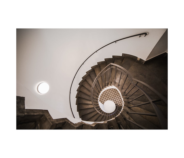 two white balls in the circular staircase