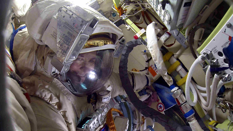 ESA astronaut Samantha Cristoforetti in Orlan spacesuit