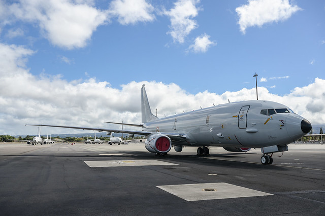 An Indian Navy P-8 Poseidon positioned at JBPHH during RIMPAC 22