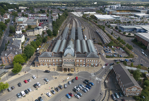 Norwich Railway Station aerial image by John D Fielding, Aerial view of Norwich Station - also known as Thorpe Station. Built in 1886 replacing the original 