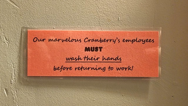 Cranberry's employees must wash their hands