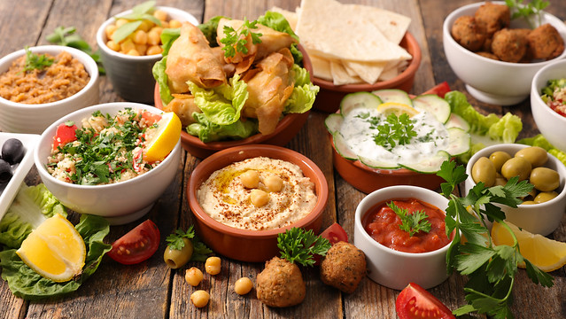 selection of libanese food mezze