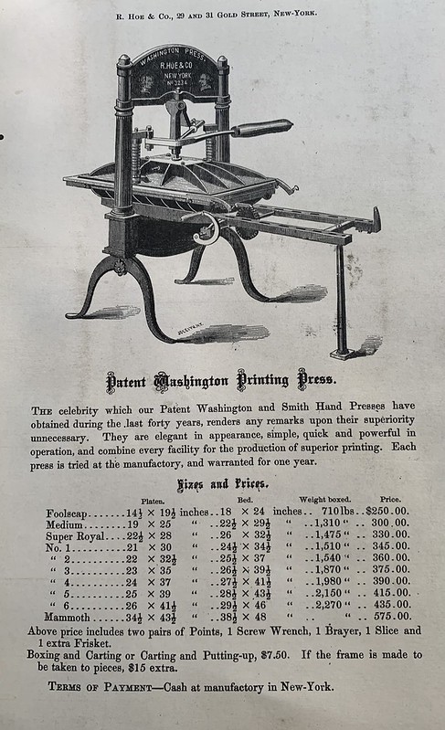 Printing press bed sizes, circa the late 1800s.
