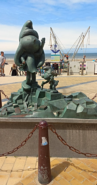 Statues of Comic Book Heroes at the dyke promenade in Middelkerke