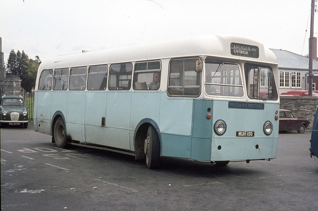 Midway Motors . ( Rees & Phillips ) . Crymmych , Pembrokrshire . MUH150 . Cardigan Bus Station , West Wales . Saturday afternoon 04th-October-1975 .