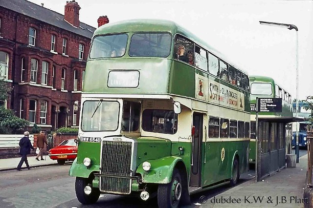 August 1972 BWW654B Leyland PD3/4 waits at Christ Church, Doncaster.
