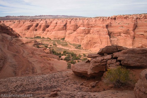 Looking down Lost Spring Canyon from the north side of Covert Arch, Arches National Park, Utah