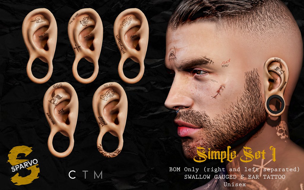 [SPARVO] Simple Set 1 Tattoo Ear Swallow GAUGED S EARS