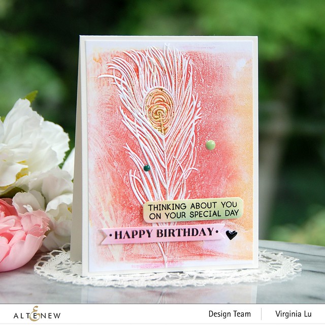 Altenew-One-Go Birthday Greetings Die & Stamp Bundle-Floating Feather 3D Embossing Folder-001
