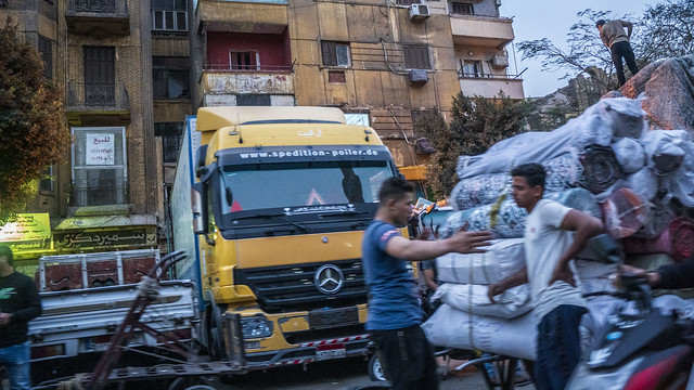 Loading trucks in Cairo with all sorts of goods