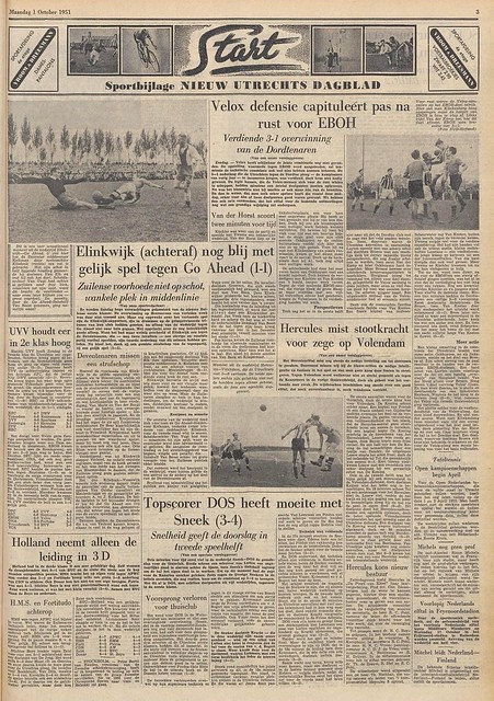 Nieuw Utrechts dagblad 01-10-1951. Verslag Velox—E.B.O.H. 1—3.