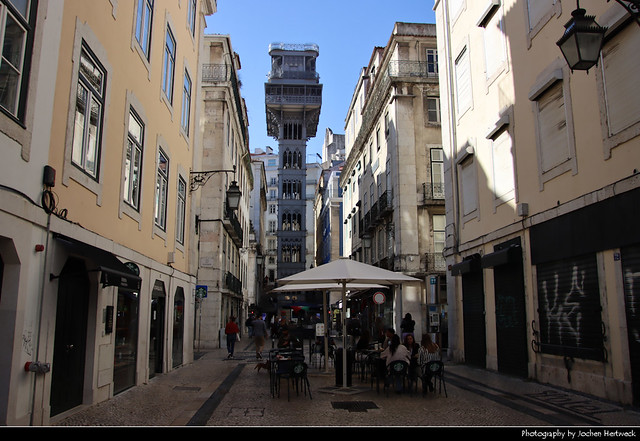 View  along  Rua de Santa Justa towards Elevador de Santa Justa, Lisbon, Portugal
