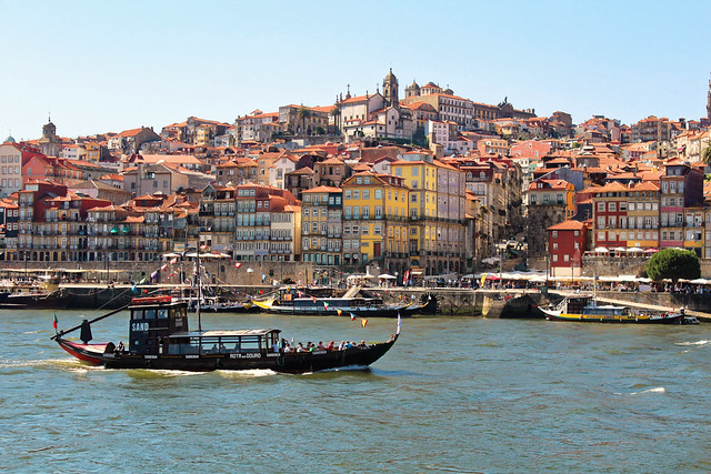 Ribeira district in Porto, Portugal. The Douro River