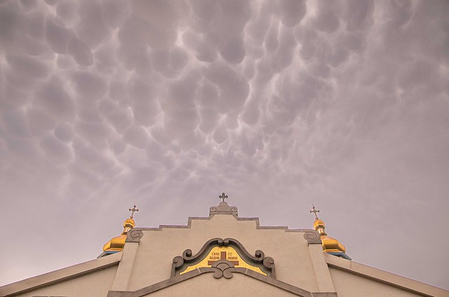 Epic Mammatus clouds over a local Ukrainian church