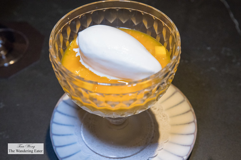 Mango pudding, oro blanco, sago, Greek yogurt ice cream