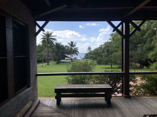 Porch at The Barnacle, view to Biscayne Bay, Coconut Grove, Miami, Florida