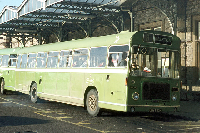 Bristol Omnibus Company . C1147 UHY642H . Outside Bristol Temple Meads , Railway Station . November-1975 .