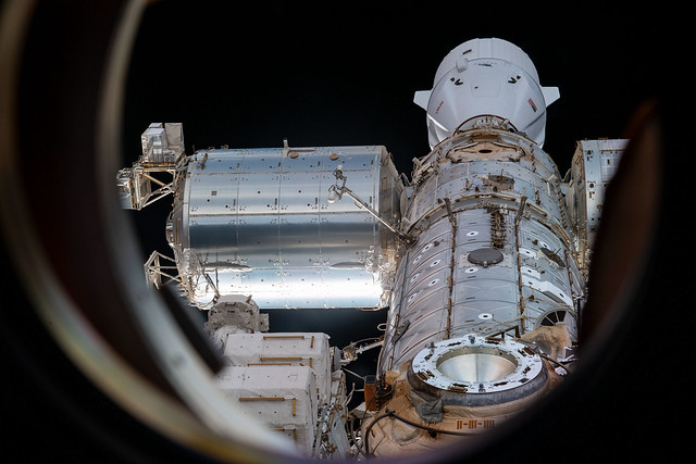 View of the station with the SpaceX Dragon cargo ship docked