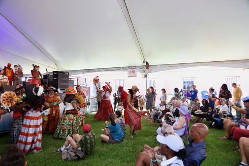 A festive crowd for Secret Six Jazz Band onstage first at Satchmo SummerFest on August 6, 2022. Photo by Michele Goldfarb.