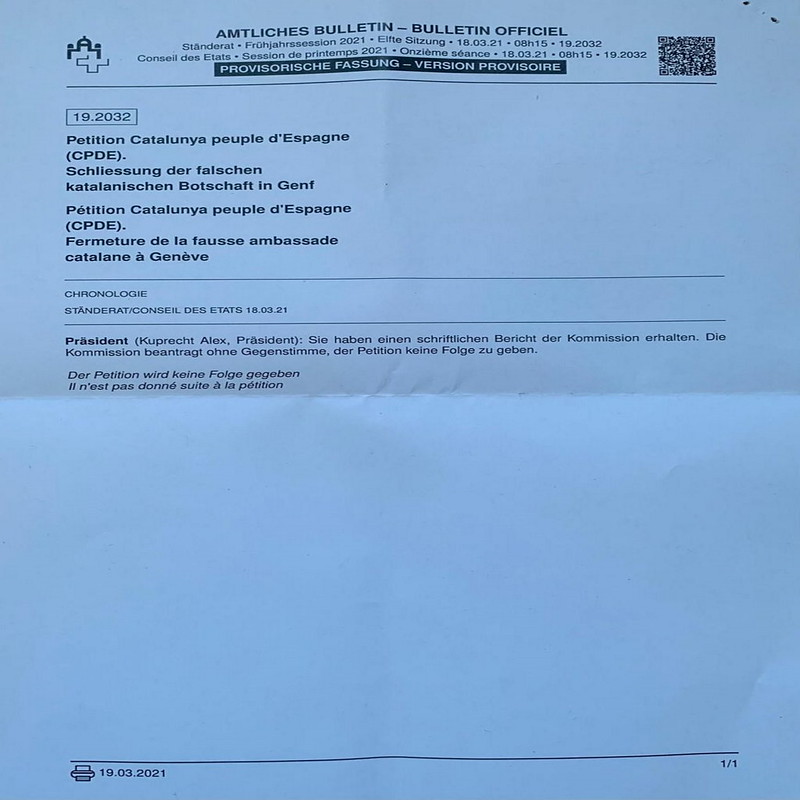 FOTOGRAFÍA. GINEBRA (SUIZA), 29.03.2021. El Parlamento suizo confirma que la embajada separatista de Ginebra (Suiza) es falsa y no tiene ningún vínculo con las instituciones suizas. (Ñ Pueblo) (4)