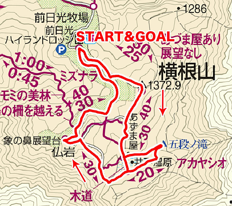 横根山・井戸湿原の地図